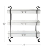 Deco 79 Metal Kitchen Rolling 3 Shelves Storage Cart with Black Accents and Farm House Design, 32" x 12" x 35", White Deco 79