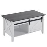 VINGLI White Charcoal Lift Top Coffee Table, 36" Small Farmhouse Barn Door Coffee Table with Storage, Rectangular Center Wood Coffe Table with Lifting Top, Living Room Tables with Hidden Compartment VINGLI