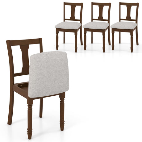Giantex Wood Dining Chairs Set of 4, Farmhouse Dining Room Chair with Cushion Seat, Armless Wooden Dining Side Chairs with Solid Acacia Wood Frame, Max Load 350 Lbs, Upholstered Kitchen Chair, Walnut Giantex