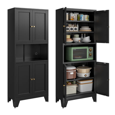 Bevivog 69" Pantry Cabinet,Tall Metal Storage Cabinet with Doors and Adjustable Shelves,High Freestanding Cupboard Locker for Kitchen,Dining Room,Living Room,Office,Black Bevivog