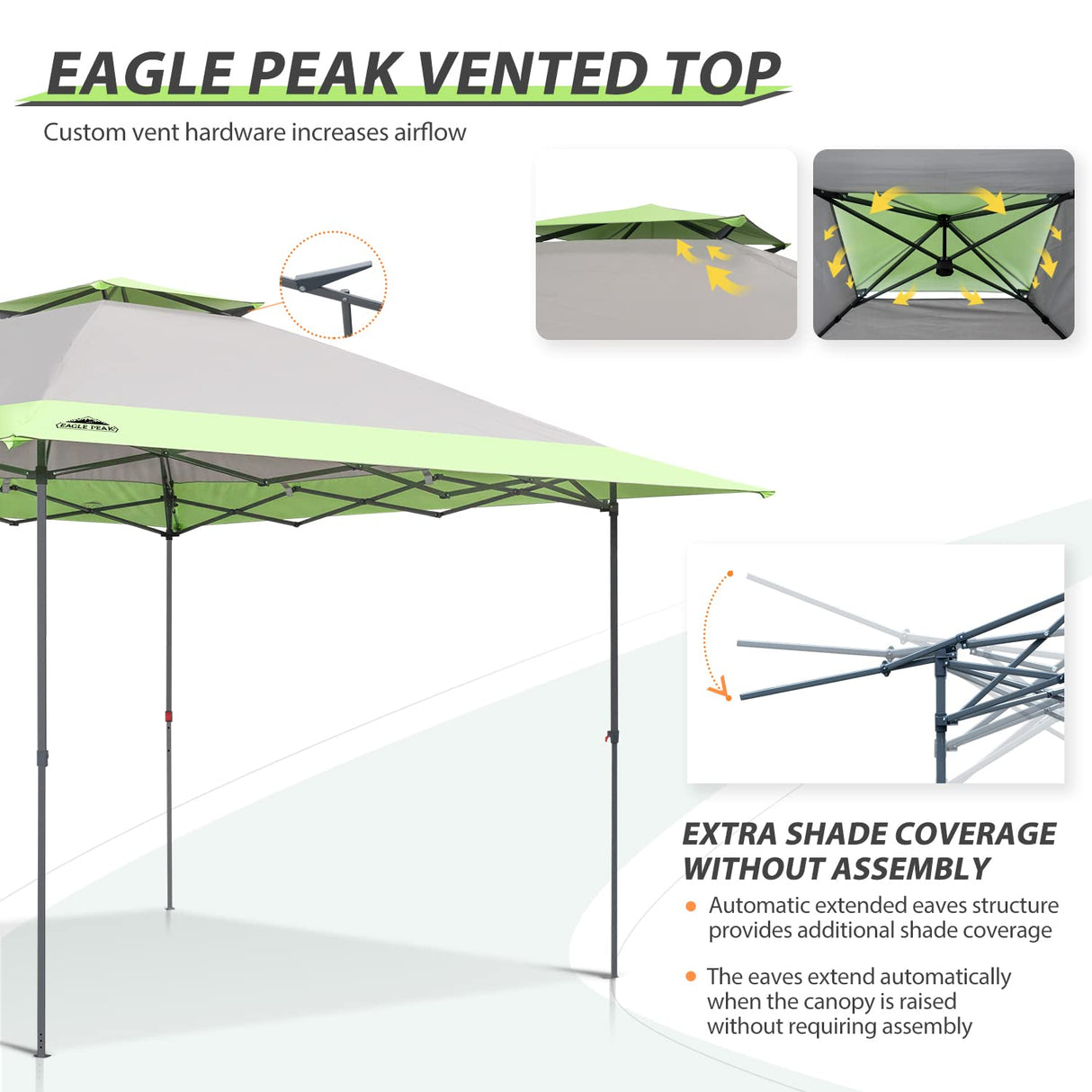 EAGLE PEAK 13x13 Straight Leg Pop Up Canopy Tent Instant Outdoor Canopy Easy Single Person Set up Folding Shelter w/Auto Extending Eaves 169 Square Feet of Shade (Gray) EAGLE PEAK