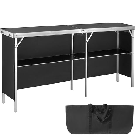 VEVOR Extra Long Folding Portable Bar Tradeshow Podium Table for Indoor, Outdoor, Party, Picnic, Exhibition, Includes Carrying Case, Storage Shelf and Black Skirt, 77.95" x 15.16" x 34.65" VEVOR