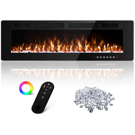 Tornivk 72 Inch Electric Fireplace Inserts Ultra-Thin Freestanding 750/1500W Electric Fireplace Heater Wall Mounted or Recessed Fireplace Electric with Adjustable Multicolor Flame,Timer Tornivk