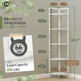 CAPHAUS 5-Tier Corner Shelf, Tall 59.1-Inch White Metal Frame Display Rack, Bookshelf Unit for Bathroom, Living Room, Home, Office CAPHAUS