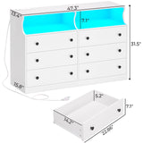 Hasuit 6 Drawer Dresser with LED Lights and Charging Station, Wide Chest of 6 Drawers with Open Space, Modern Large Capacity Storage Cabinet, White Dresser for Bedroom, Living Room, Hallway Hasuit