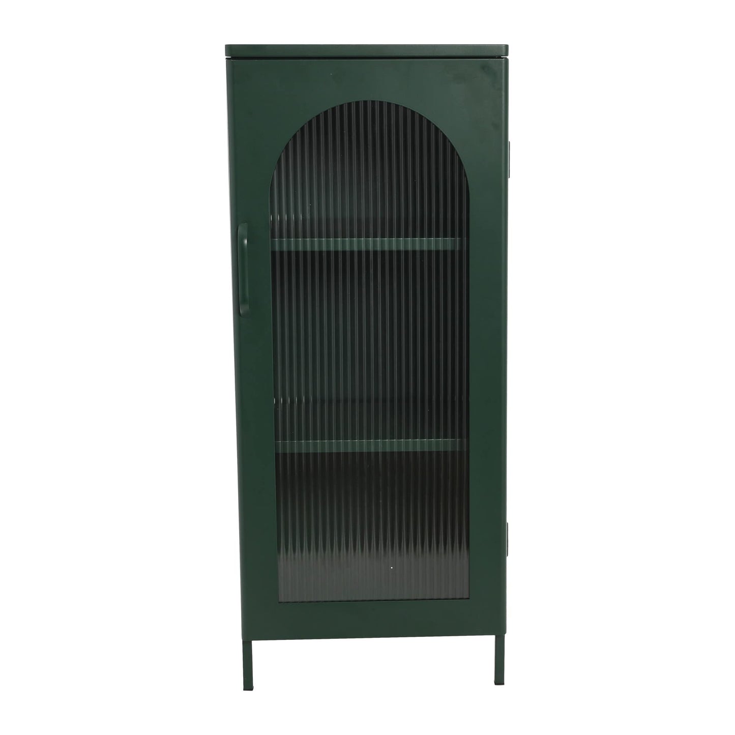 Creative Co-Op Solstice Metal Cabinet with Arched Glass Door, Dark Green - WoodArtSupply