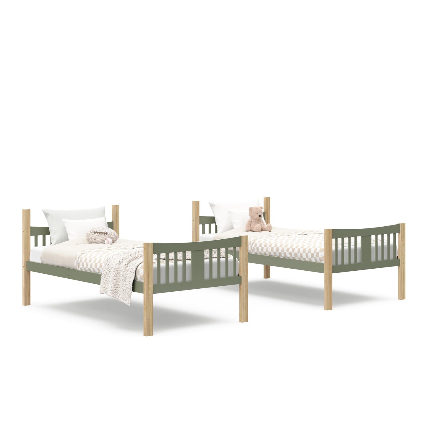 Storkcraft Caribou Bunk Bed Twin Over Twin Bunk Bed (Olive and Natural) - GREENGUARD Gold Certified, Twin Bunk Beds for Kids, Converts to 2 Individual Twin Beds (Mattress not Included)