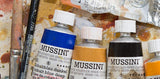 Schmincke - MUSSINI® Finest Resin Oil Colors Premium Wooden Box Oil Painting, 10 x 35 ml Set, 70 213 097, Walnut Tinted, White 150 ml Schmincke