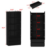 FAMAPY Display Cabinet with 2 Glass Doors and Lights, Display Case Cabinet with 4-Tier Storage Shelves and 2 Drawers, Pop-up Design, for Collectibles, Black (31.5”W x 14.2”D x 78.7”H) FAMAPY