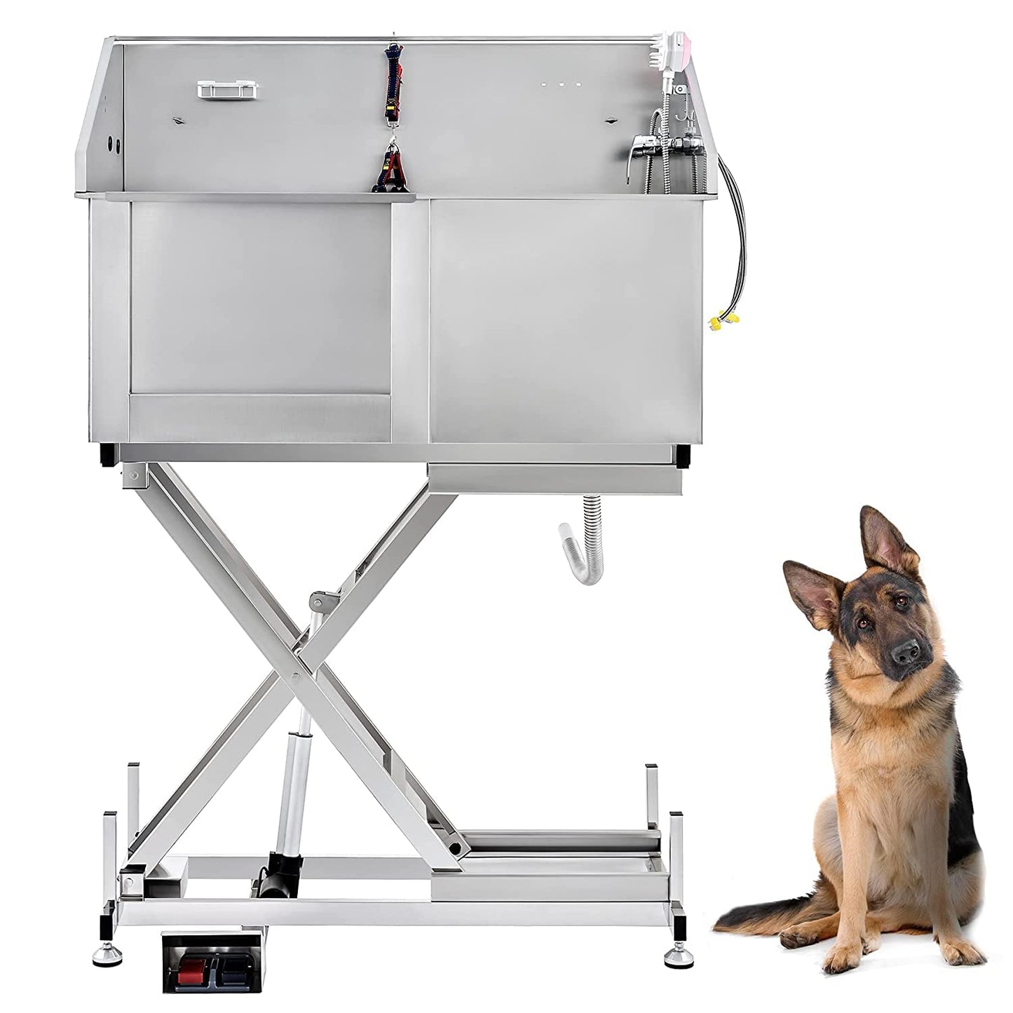 CO-Z Electric 50" Dog Bathing Grooming Station for Large Dogs, Stainless Steel Pet Dog Bathtub with Electric Lift, Height Adjustable Dog Pet Wash Station, Dog Grooming Tub with Sprayer 75" Height