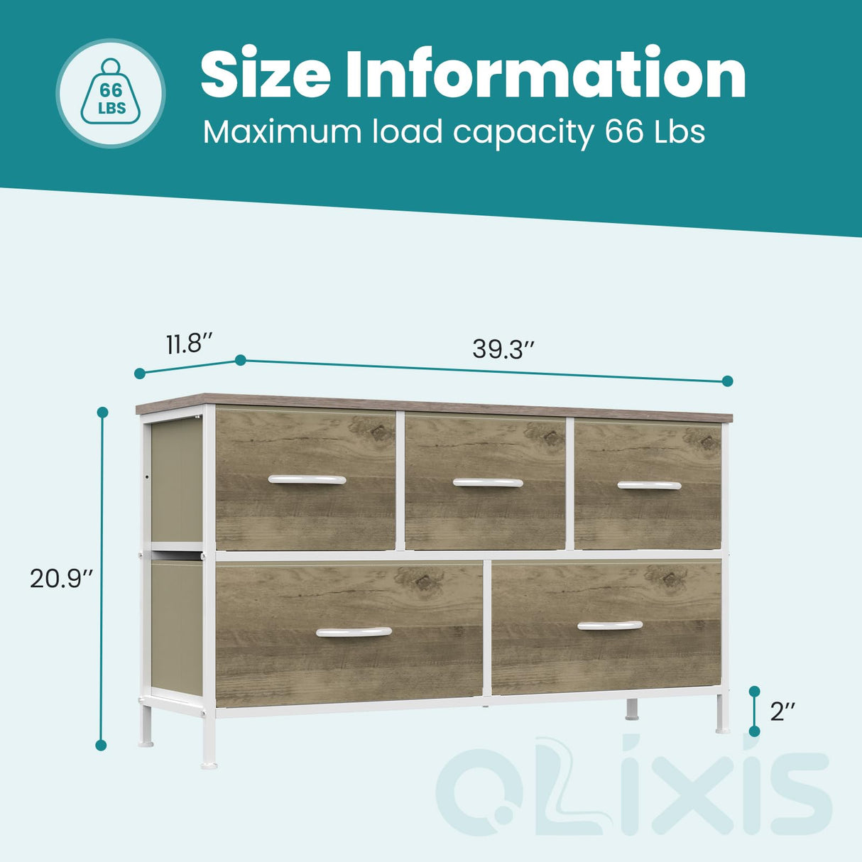 OLIXIS Dresser for Bedroom with 5 Drawers, Wide Chest of Drawers, Fabric Bedroom Dresser with Drawer Organizer, Storage Organizer Unit with Fabric Bins for Closet, Living Room, Hallway, Greige Oak OLIXIS