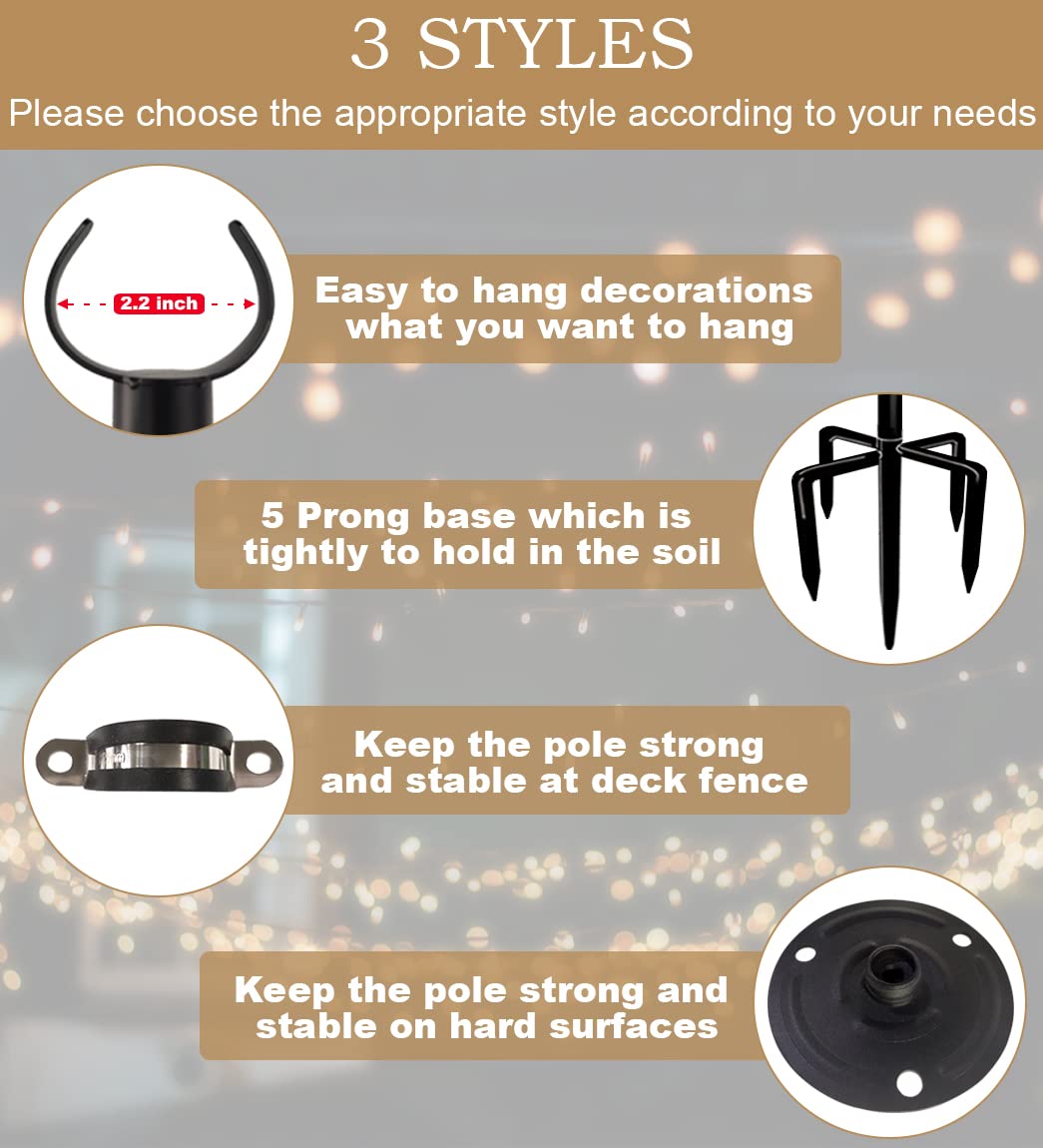 Sprimden 10ft String Light Poles for Outdoors, Outside Light Poles for Hard Ground Surface, Backyard, Patio, Outdoor Lighting, Matte Black, 2 Pack Sprimden