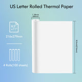 JADENS US Letter Size Quick-Dry Thermal Printer Paper 8.5''x11'', 4 Rolls, Compatible with Gloryang & JADENS PD-A4 Portable Printer JADENS