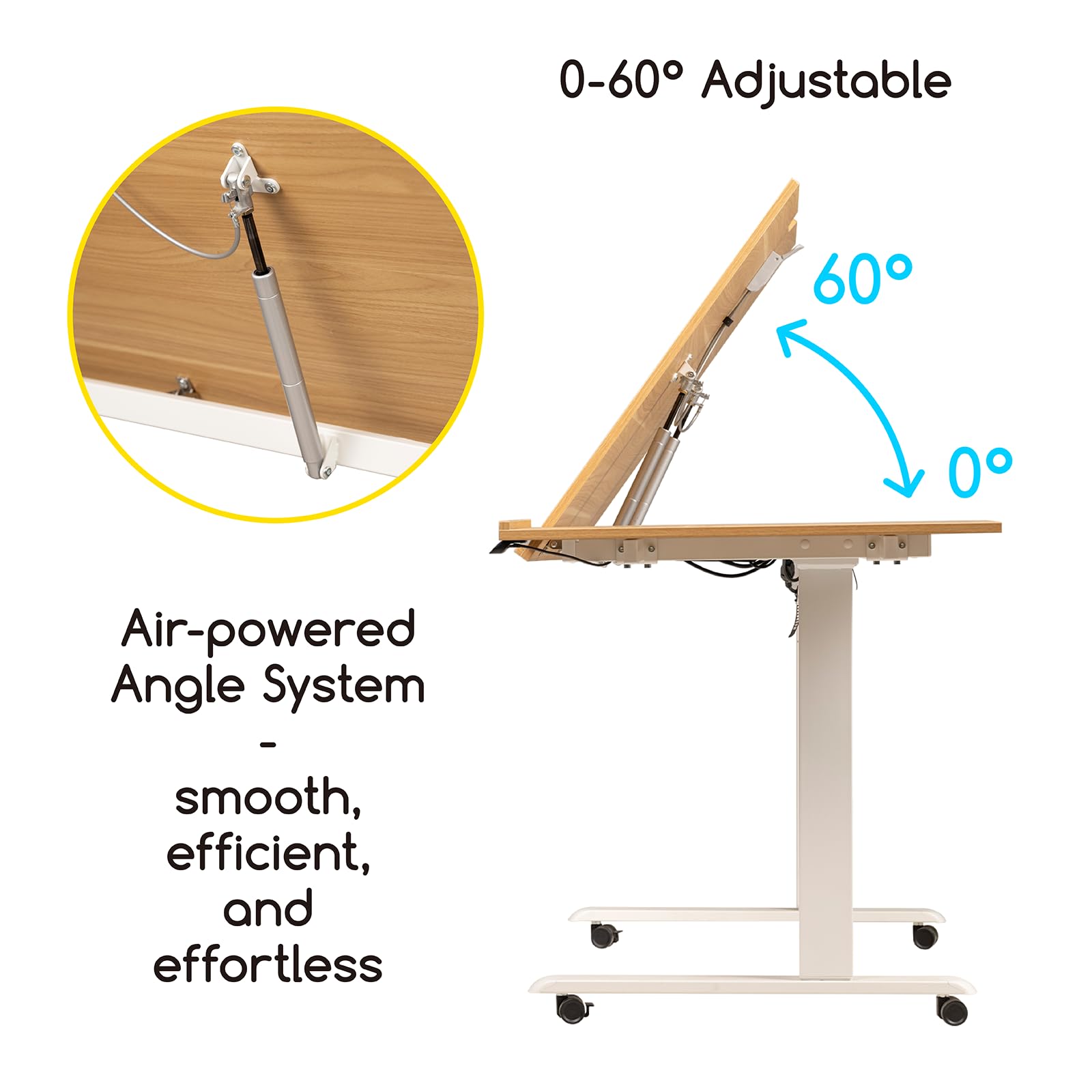 MEEDEN Height Adjustable Drafting Table - 31" to 52" Electric Drawing Desk with Large Side Board - 40 * 27" Tiltable Tabletop - Rolling Wheels - ES-6058-YM - WoodArtSupply