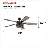 Honeywell Ceiling Fans Carnegie Industrial 52 Inch Ceiling Fan with Light, Remote Control Fan, LED Indoor Fan with 5 Blades, Gray Pine and Brown Chestnut Blade Finish Options, Matte Black (50614-01) Honeywell