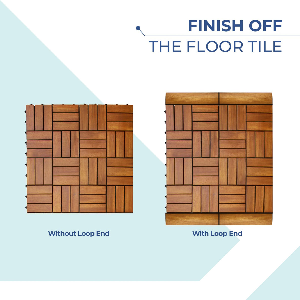 CLOVERHOLM Pack of 4 Pieces Teak Deck Tiles Border (2 Male-Pegs, 2 Female-Hook), Trim Pin End of Outdoor Floor Tiles, Loop End Piece for 12”x12" Shower Floor Wood, Dance Floor (12 Inch, Natural) CLOVERHOLM