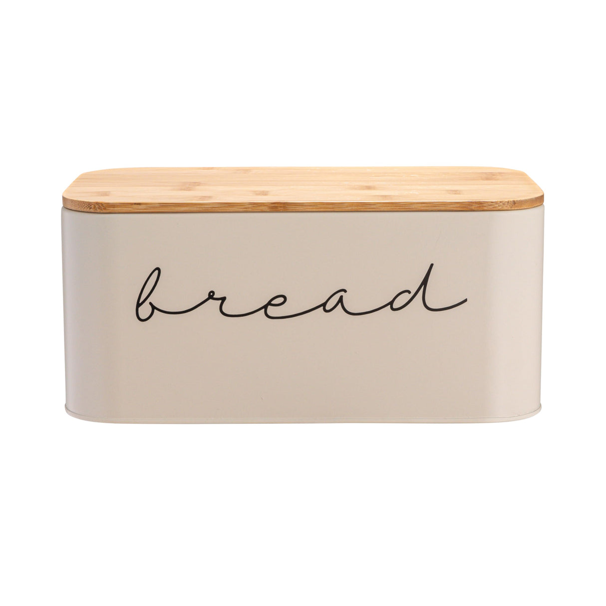 Bloomingville Metal Bin with Bamboo Lid, Cream Bread Box, 11.75" L x 5.25" W x 7" H Bloomingville