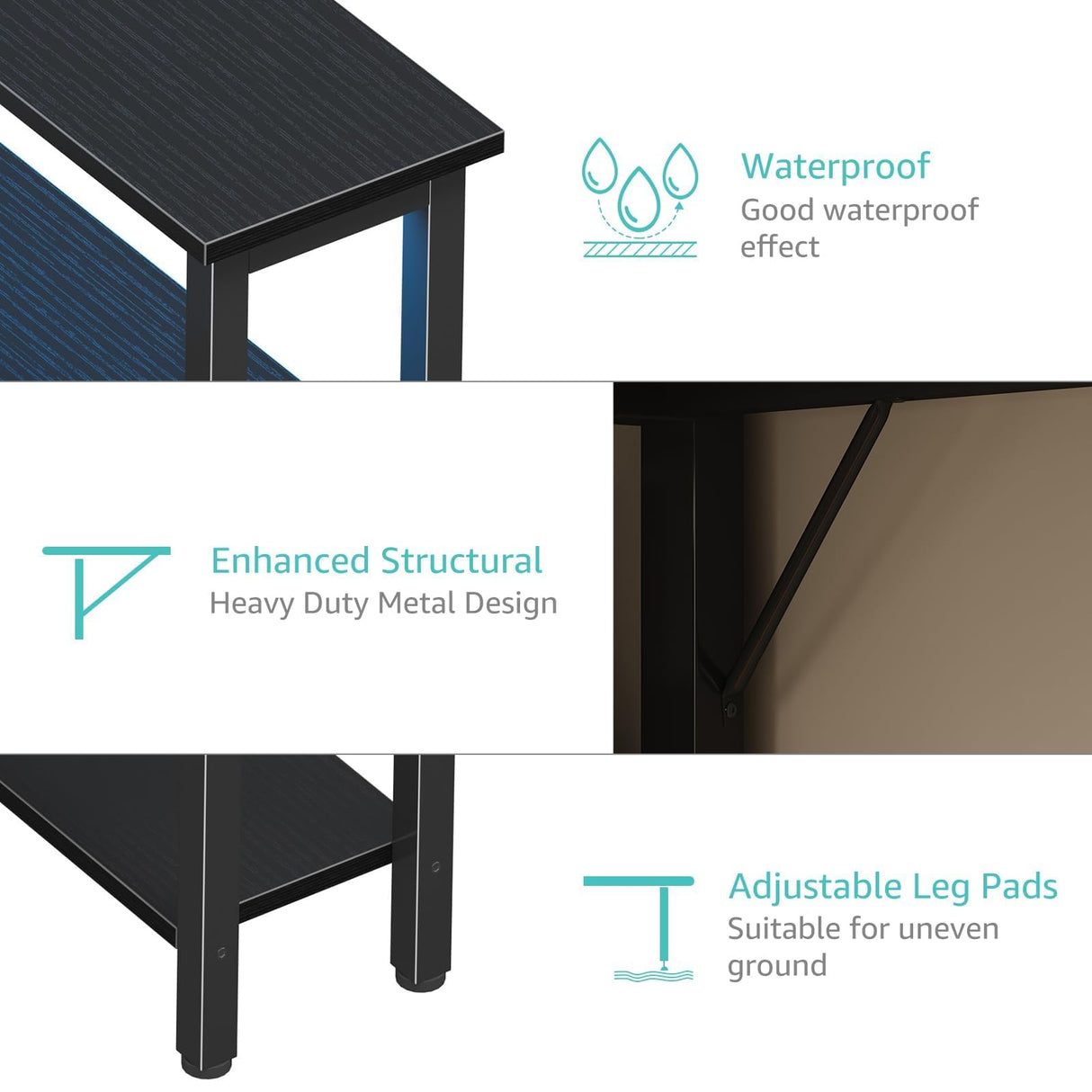 Lufeiya L Shaped Gaming Desk with Fabric Drawers and Storage Shelves, 47 inch Home Office Desk with Monitor Stand, Computer Desk with LED Lights and Power Outlets, Black Lufeiya