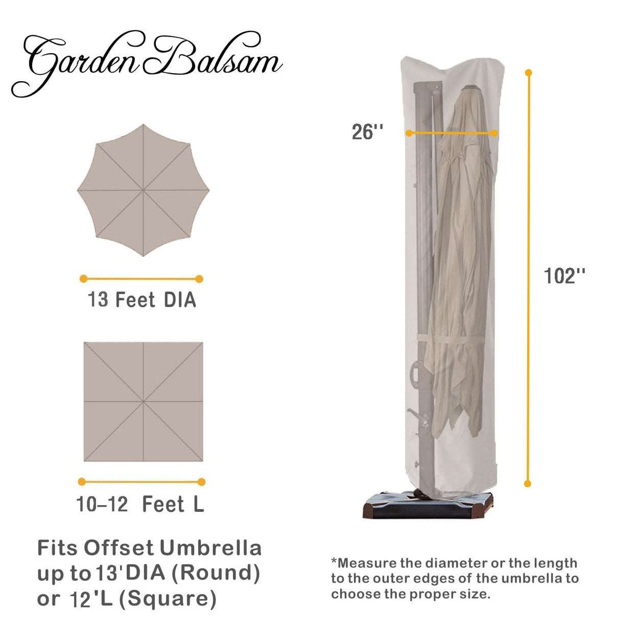 Garden Balsam Patio Umbrella Cover for 9ft to 13ft Offset Umbrella, Water Resistant, Curved Cantilever and Straight Pole Parasol Outdoor Umbrellas Cover with Zipper and Rod Garden Balsam