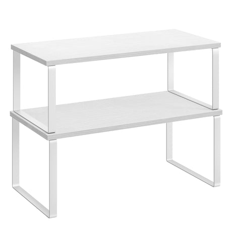 SONGMICS Cabinet Organizer Shelf, Set of 2 Kitchen Counter Shelves, Kitchen Storage, Spice Rack, Stackable, Expandable, Metal and Engineered Wood, Cloud White and Snow White UKCS025W01 SONGMICS