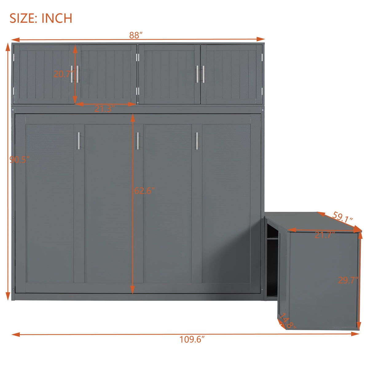 BEDGJH Queen Size Murphy Bed with Desk and Storage, Modern Wall Bed Cabinet in Gray with 600 lbs Weight Capacity BEDGJH