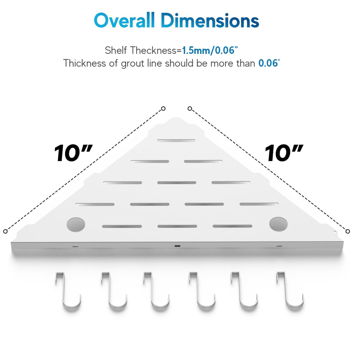 SZWQILIN Corner Shower Shelves, 10" White 304 Stainless Steel Recessed Shelf for Bathroom，Grout in Shelf with Hooks for Tiled Wall 2 Pack (White) SZWQILIN