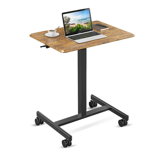 YSSOA Mobile Small Standing Desk - Rolling Desk with Adjustable Height and Lockable Wheels, Sit-Stand Laptop Table, Portable Computer Workstation, Brown