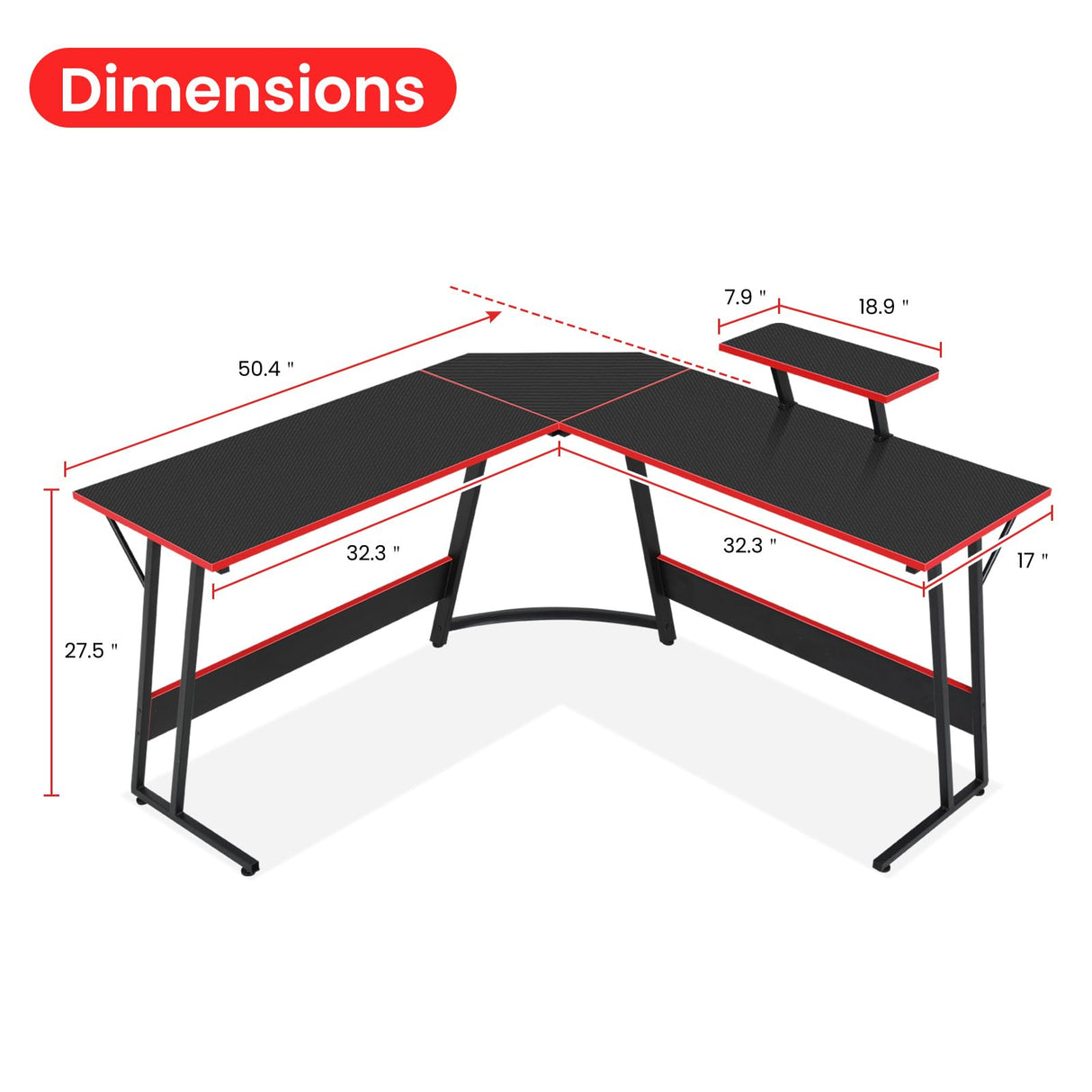 Pazidom L Shaped Gaming Desk, 50 inch Corner Desk, Office Computer Desk with Large Monitor Stand for Home Office Sturdy Writing Workstation, Easy to Assemble, Black Pazidom