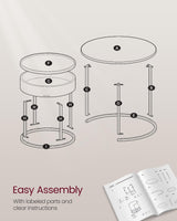 VASAGLE Round Coffee Tables, Set of 2 Nesting Tables, Modern Round Side Tables with Hidden Storage and Top Tray, for Living Room, Bedroom, Office, Ebony Black and Ink Black ULCT044B56 VASAGLE