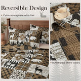 3 Piece Cabin Full/Queen Quilt Sets Farmhouse Rustic Reversible Microfiber Soft Lightweight Bedspread Coverlet with 2 Shams Patchwork Country Lodge Bedding Quilts Set for All Season, 90''x96'', Brown Tritard