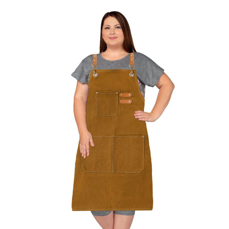 King Mills Plus Size Aprons For Men Women With Large Pockets, Cotton Canvas Cross Back Adjustable Apron, Also For Gardening, Wood Working And Metal Working, And Can Be Carpenter or Pottery Apron. KHI King Mills
