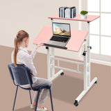 YIPONYT Mobile Standing Desk with 2 USB Ports and Outlets, Adjustable Standing Computer Desk, Standing Adjustable Laptop Cart with Wheels, Rolling Desk Laptop Cart (Pink) YIPONYT