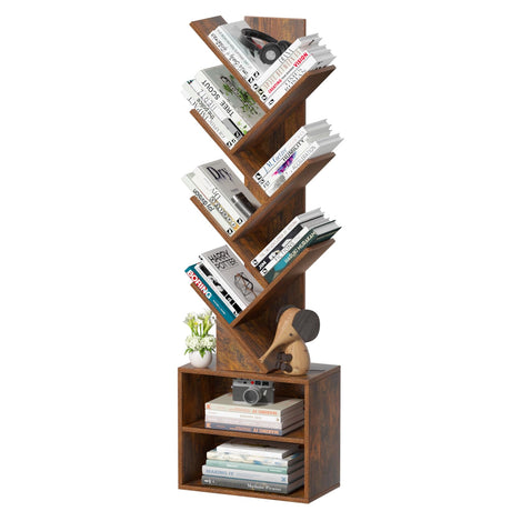 SHEEPAM 10 Tier Tree Bookshelf,Floor Standing Wood Tall Bookcase for Narrow Space, Storage Organizer Bookshelves for Books, Book Case for CDs/Movies/Books,Home Office,Living Room, Bedroom SHEEPAM