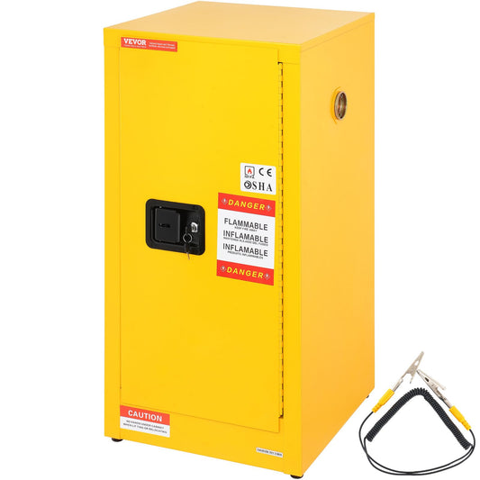 VEVOR Flammable Storage Cabinet, 16 Gal Capacity, Made of Cold-Rolled Steel, Measures 18 x 18 x 35.4 inches, Single Door, Explosion-Resistant, Meets NFPA Code 30 and OSHA Standards