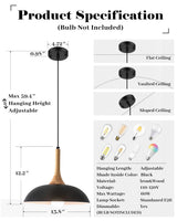 GUIHUALOVE Black Pendant Lights Kitchen Island,2 Pack Modern Pendant Light with Wood Cap, 13.8 inch Dome Pendant Light for Kitchen, Dining Room, Living Room GUIHUALOVE