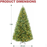 Hykolity 7.5 ft Prelit Christmas Tree, Artificial Christmas Tree with 450 Warm White Lights, 1450 Branch Tips, Metal Stand and Hinged Branches hykolity