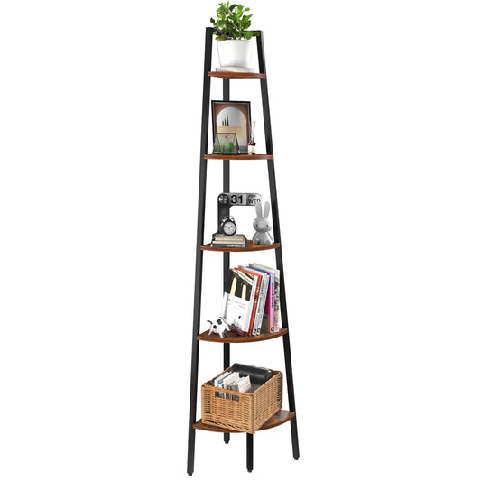 Yoobure 5-Tier Ladder Corner Shelf with Metal Frame - Stylish Space-Saving Display for Home and Office - WoodArtSupply