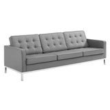 Modway Loft Tufted Button Faux Leather Upholstered Sofa in Silver Gray Modway