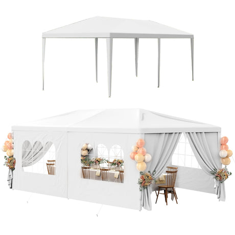 White Party Tent 10x20 Outdoor Canopy Tent with 6 Removable Sidewalls Heavy Duty Wedding Events Tents for Parties Waterproof Patio Gazebo Shelter for Birthday Graduation Backyard DOINUO
