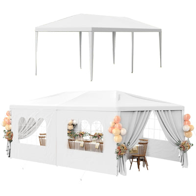 White Party Tent 10x20 Outdoor Canopy Tent with 6 Removable Sidewalls Heavy Duty Wedding Events Tents for Parties Waterproof Patio Gazebo Shelter for Birthday Graduation Backyard