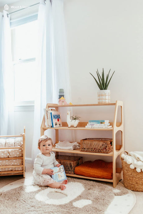 WOOD&ROOM Montessori-Inspired Toy and Book Organizer for Kids Room Shelf for Classroom and Home | Promotes Independence and Learning | Sturdy and Safe Bookcase for Toys and Books (Shelf 4L) WOOD&ROOM