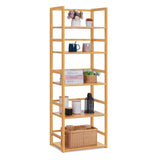 MoNiBloom Bamboo 5 Tier Bookshelf Bookcase Shelf Storage Organizer, Free-Standing Utility Plant Flower Rack for Living Room Office Bedroom Kitchen, Natural MoNiBloom