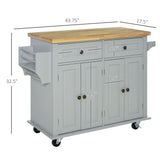 HOMCOM Kitchen Island on Wheels, Rolling Cart with Rubberwood Top, Spice Rack, Towel Rack and Drawers for Dining Room, Grey HOMCOM