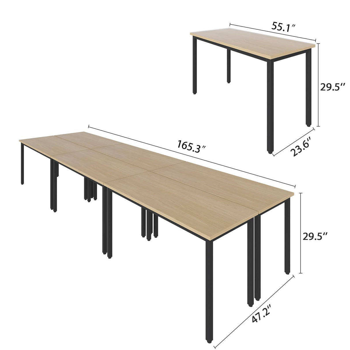 Bonzy Home Conference Tables 14ft Office Computer Desk for Meeting Room Study Writing Printer Table Office Computer Desk for 16 People Rustic Vintage Natural 6PCS (165.3"x47.2"x29.5") Bonzy Home