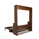 SOFTSEA Queen Size Murphy Bed with Desk, Space-Saving Hidden Wall Bed Cabinet, Foldable Platform Bed Frame with Gas Struts, for Home Guest Room, No Box Spring Needed, Walnut SOFTSEA