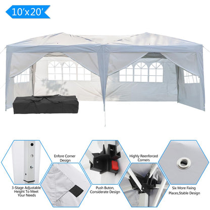 SEALAMB 10x20FT White Pop Up Party Canopy Tent with 6 Sidewalls, Outdoor Commercial Canopy Tent for Events, Patio Gazebo Waterproof Canopy Tents with Carry Bag for Wedding Camping Event Garde - WoodArtSupply