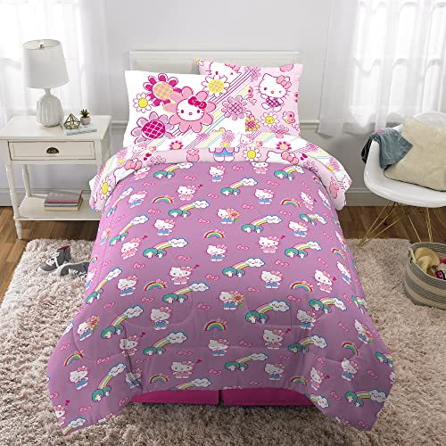 Franco Kids Bedding Super Soft Comforter and Sheet Set with Sham, 5 Piece Twin Size, Hello Kitty Franco