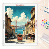 Golden Gate Bridge Paint by Numbers Kit for Adults - DIY Cable Car and Bay View Cityscape Painting on Canvas 16x20 Inches, Acrylic Paint Set for Beginners, Art for Home Decoration or Gifts TAOPAOLAB