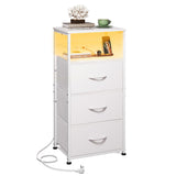 WLIVE White Night Stand with Charging Station, LED Nightstand with 3 Fabric Drawers, Tall Bedside Table with 3 USB Ports and 2 Outlets, Dresser for Small Space, 31.93" H Side Table for Bedroom WLIVE