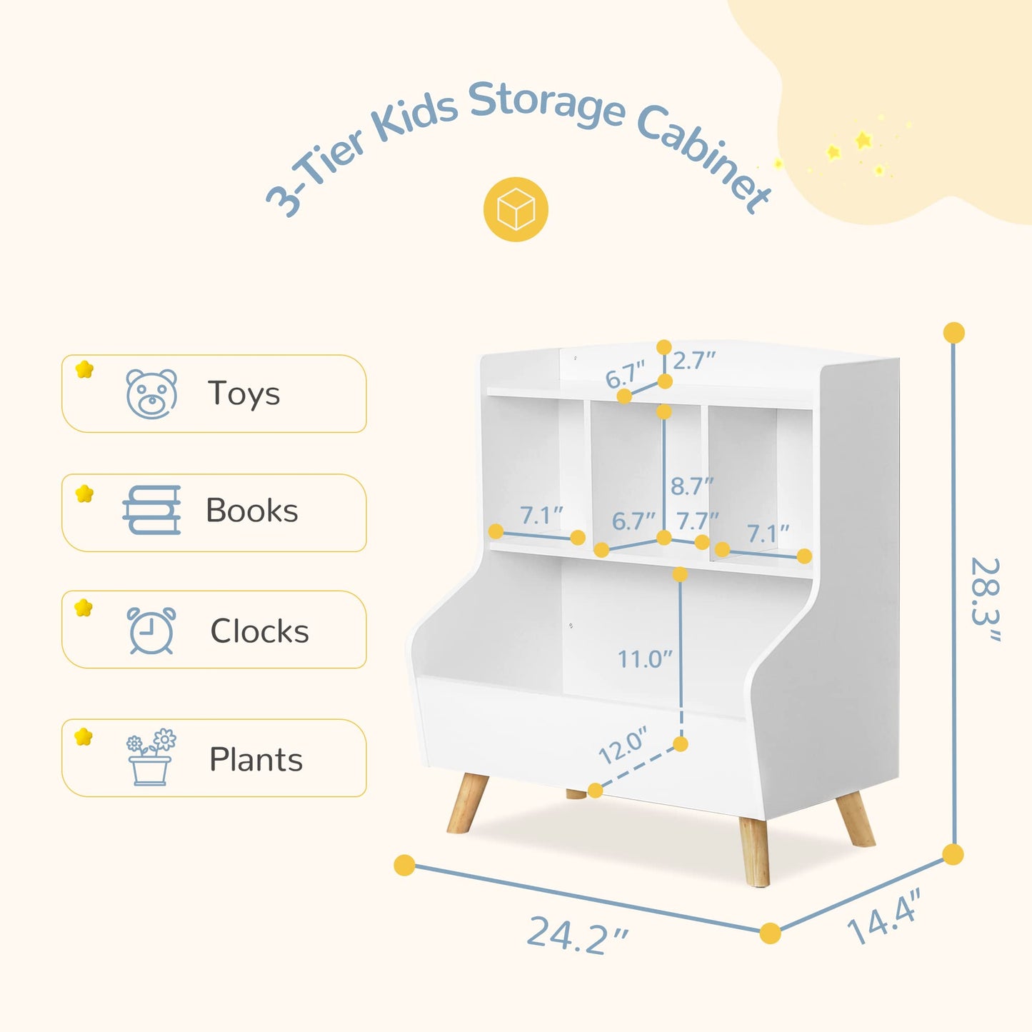 Curipeer White 3-Tier Kids Bookshelf and Toy Storage Organizer - WoodArtSupply